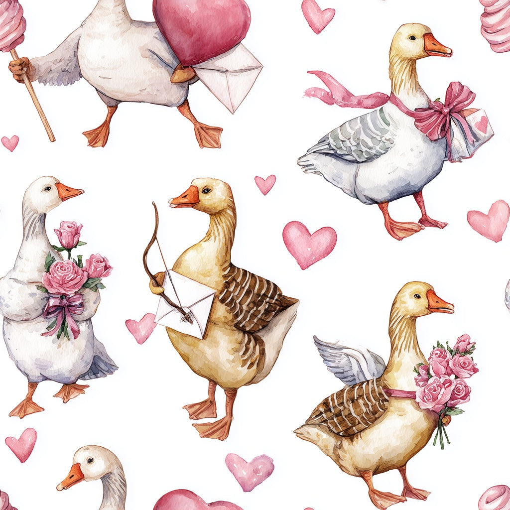 Cream Cute Birds and Heart Wallpaper pattern artwork
