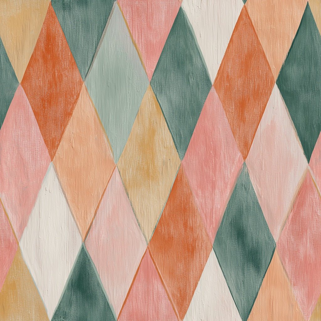 Cream Multicolor Diamond Geometric Wallpaper pattern artwork