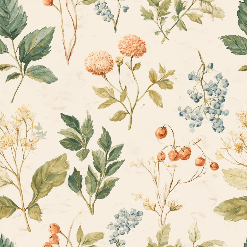 Cream Vintage Floral Wildflower Wallpaper pattern artwork