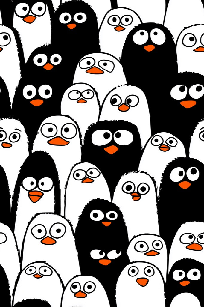 Black and White Cartoon Penguin Wallpaper pattern artwork