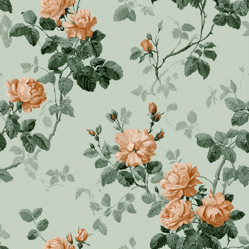 Peach Blossom Rose Floral Wallpaper pattern artwork
