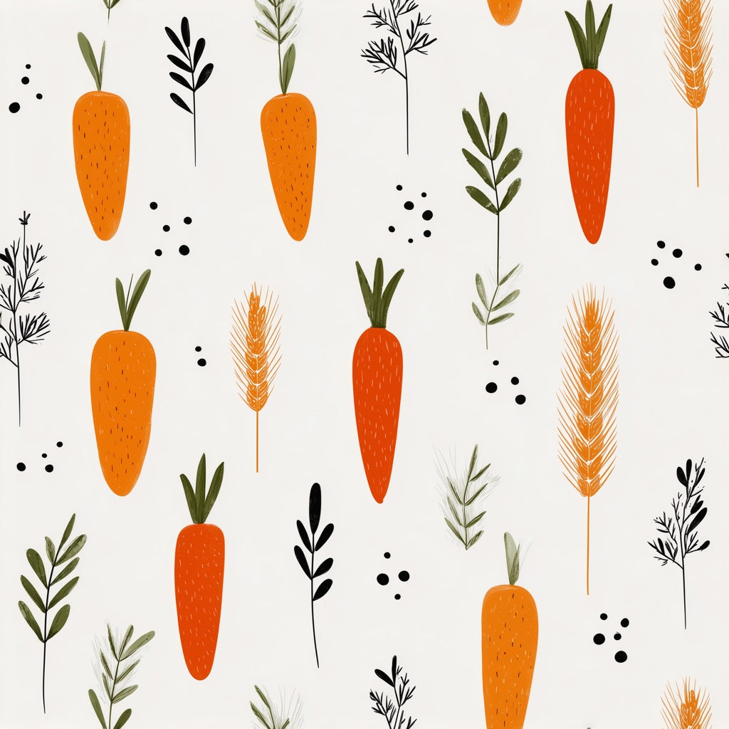 Bright Orange Carrot and Herb Pattern Wallpaper pattern artwork
