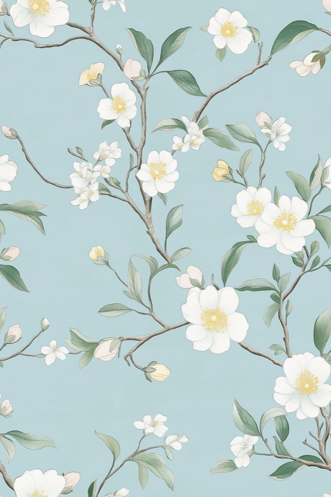 Light Blue Cherry Blossom Floral Wallpaper pattern artwork