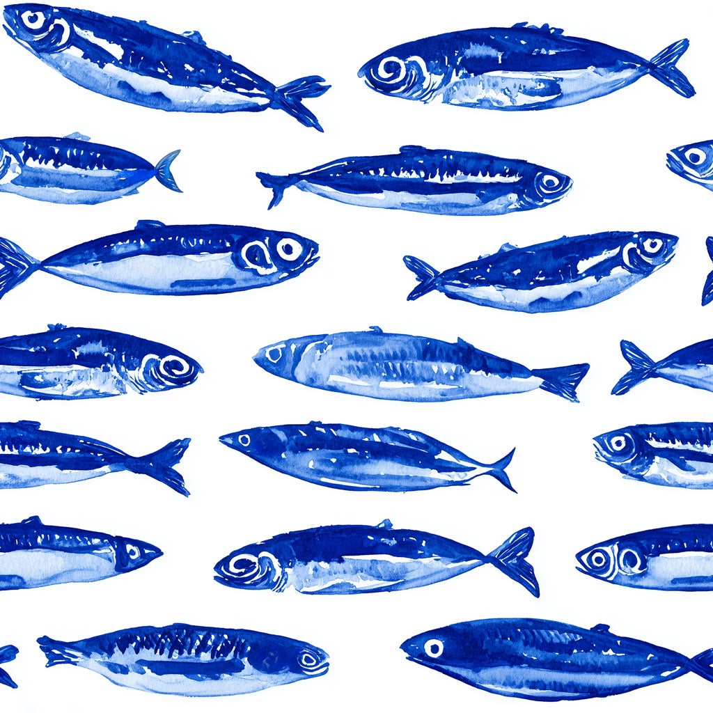 Cobalt Blue Fish Pattern Wallpaper pattern artwork
