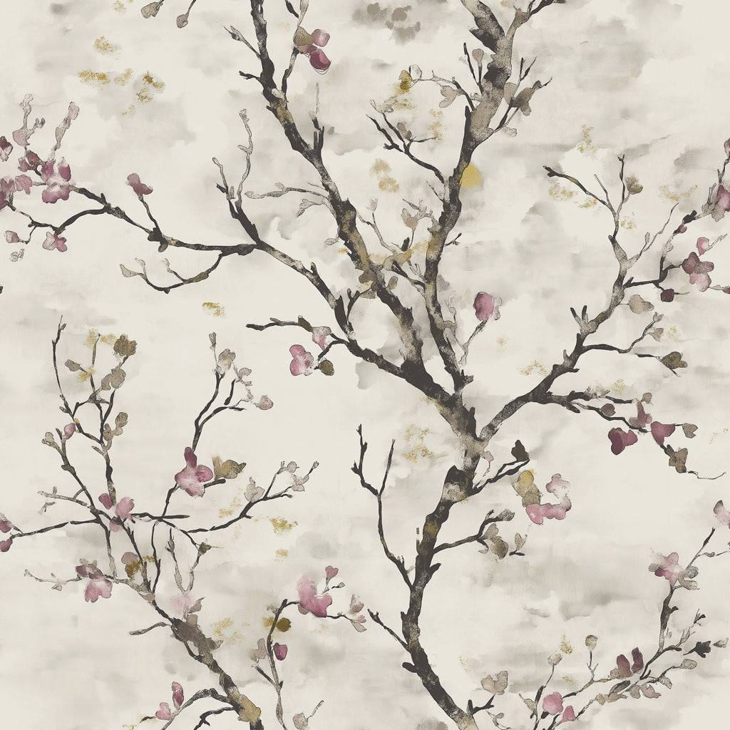 Cream Cherry Blossom Branch Wallpaper pattern artwork