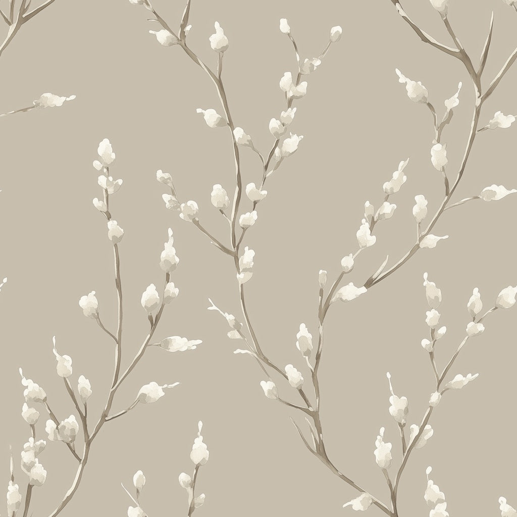 Beige and White Cherry Blossom Floral Wallpaper pattern artwork