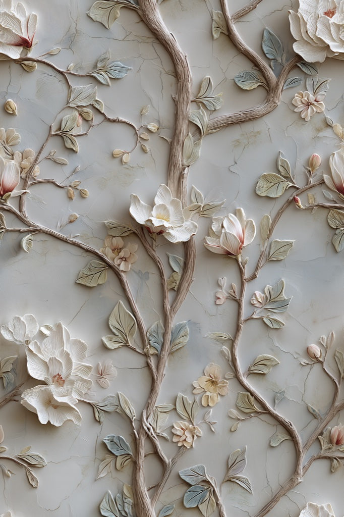 Cream Magnolia Blossom Elegance Wallpaper pattern artwork