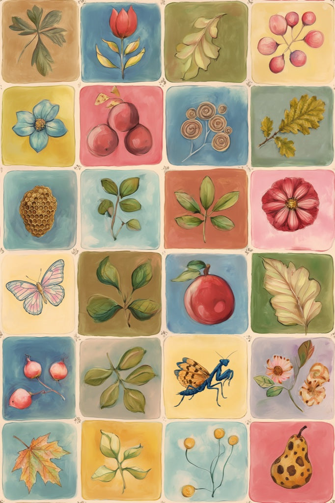 Vintage Multicolor Nature and Floral Pattern Wallpaper pattern artwork