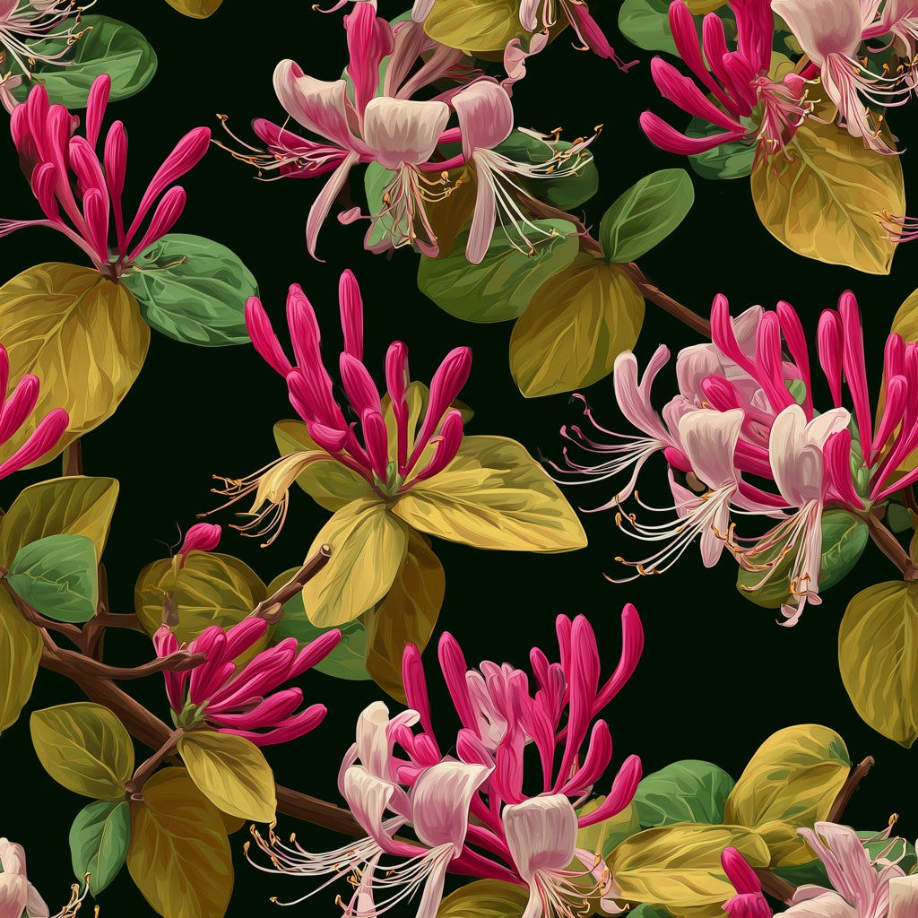 Deep Green Tropical Floral Pattern Wallpaper pattern artwork