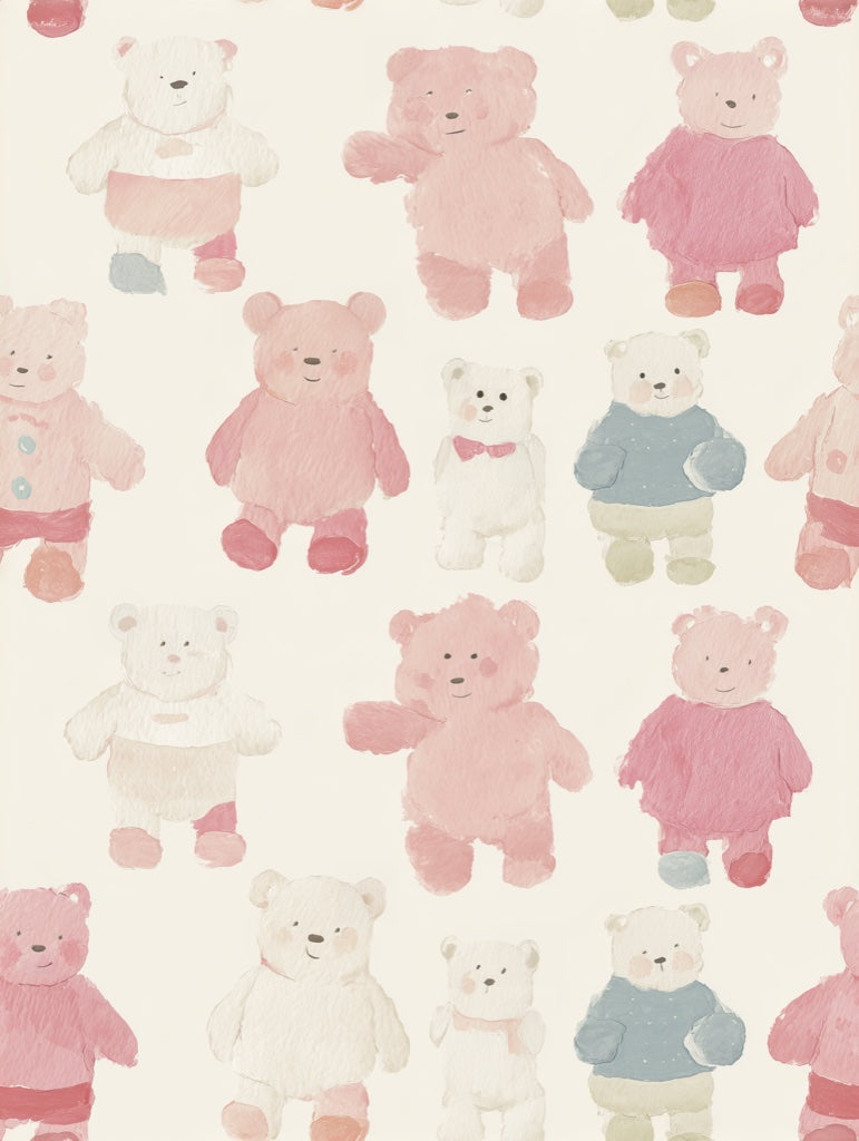 Pastel Teddy Bear Pattern Kids Wallpaper pattern artwork