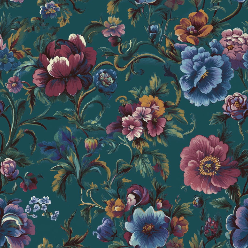 Dark Teal Multicolor Floral Pattern Wallpaper pattern artwork