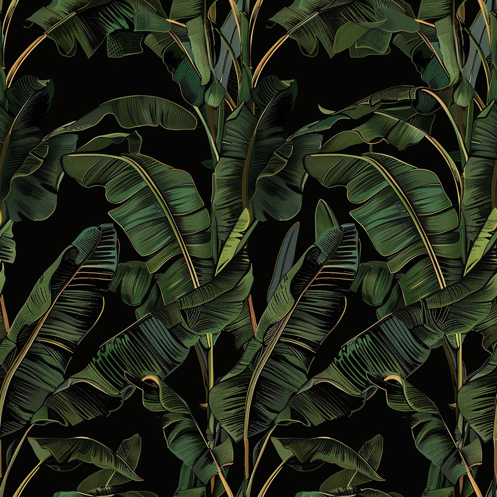 Dark Jungle Green Banana Leaf Wallpaper pattern artwork