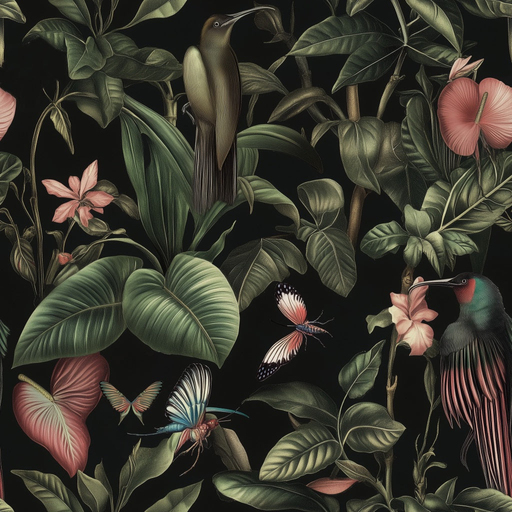 Dark Exotic Tropical Jungle Floral Wallpaper pattern artwork
