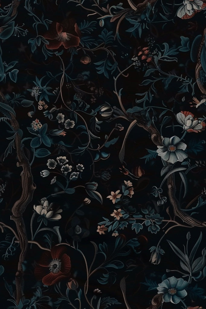 Dark Botanical Night Garden Floral Wallpaper pattern artwork