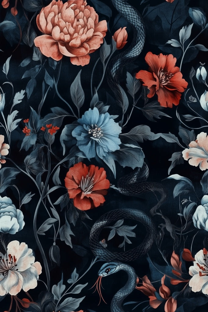 Dark Vintage Floral and Snake Wallpaper pattern artwork
