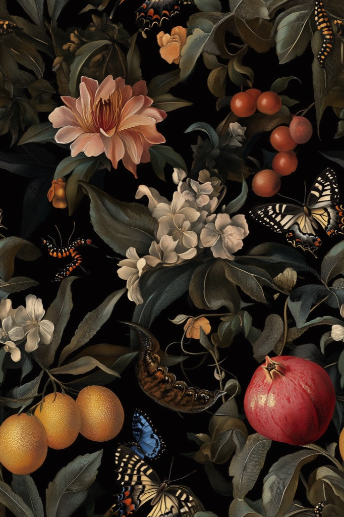 Dark Botanical and Butterfly Fantasy Wallpaper pattern artwork