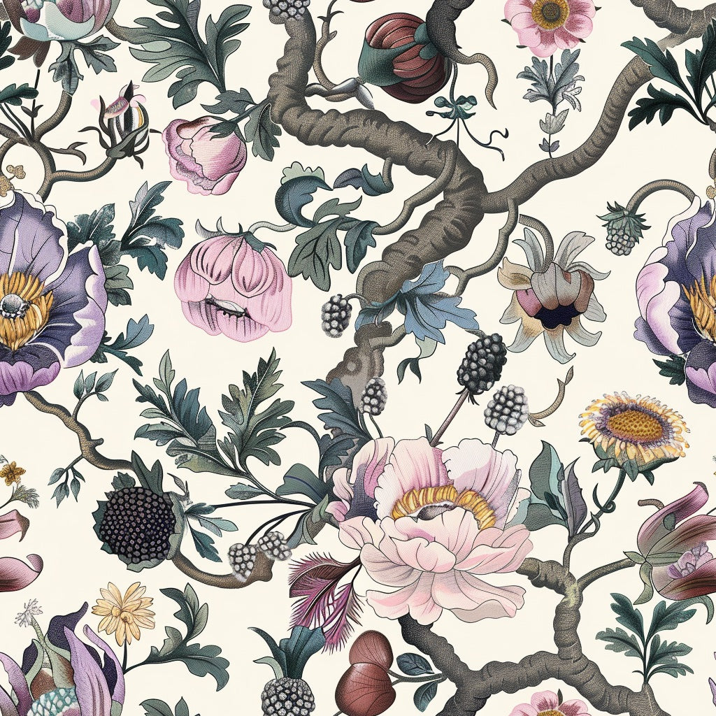 Cream Background Large Floral Botanical Wallpaper pattern artwork