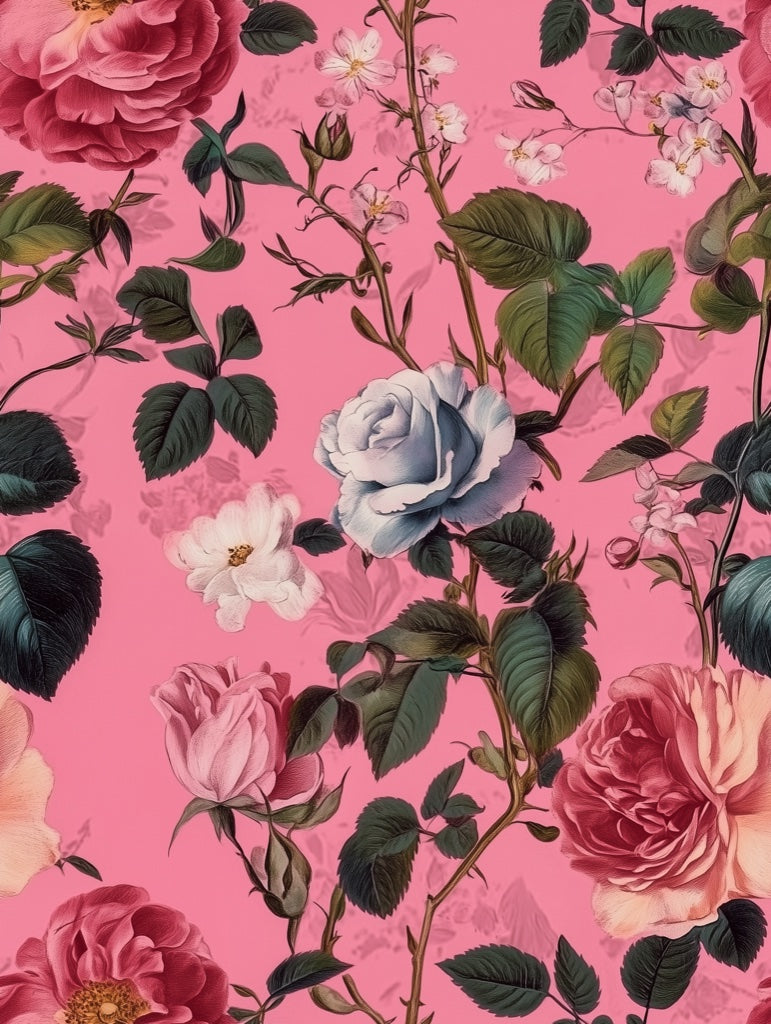 Bold Pink Romantic Rose Floral Wallpaper pattern artwork
