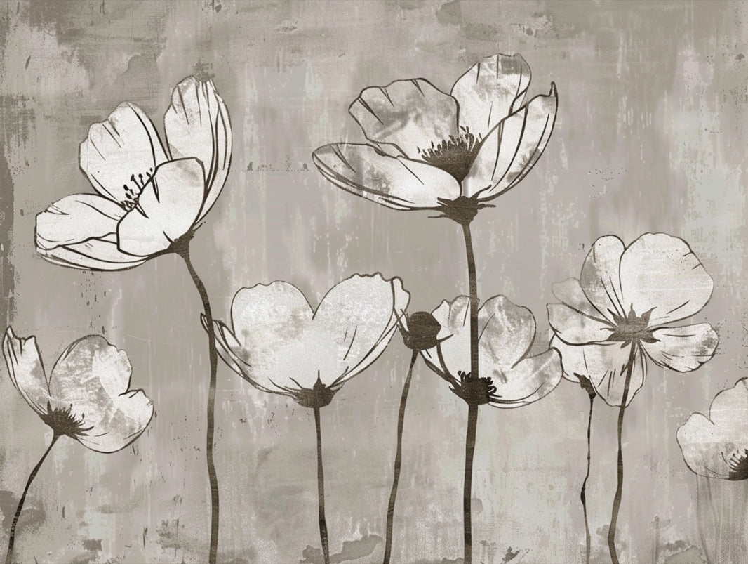 Charcoal Gray Large Flower Silhouette Wall Mural pattern artwork
