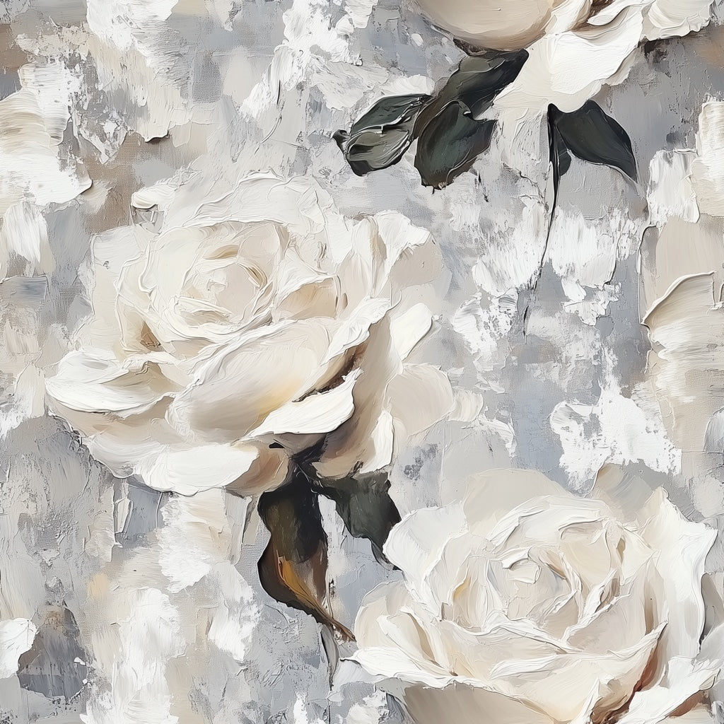 Gray and Cream Textured Rose Floral Wallpaper pattern artwork