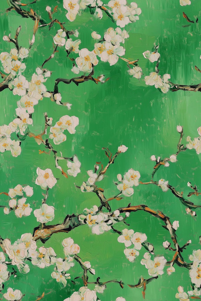 Vibrant Green Cherry Blossom Wallpaper pattern artwork