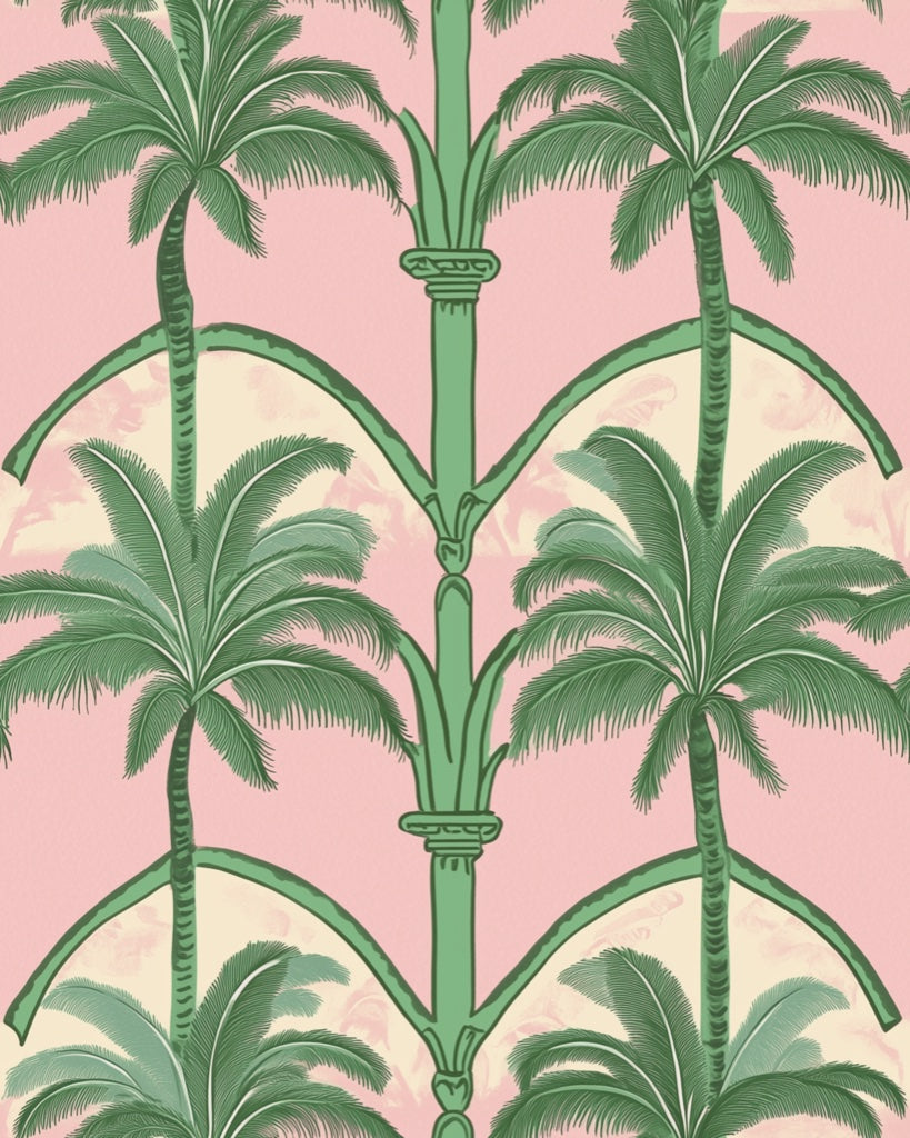 Retro Pink and Green Palm Tree Wallpaper pattern artwork