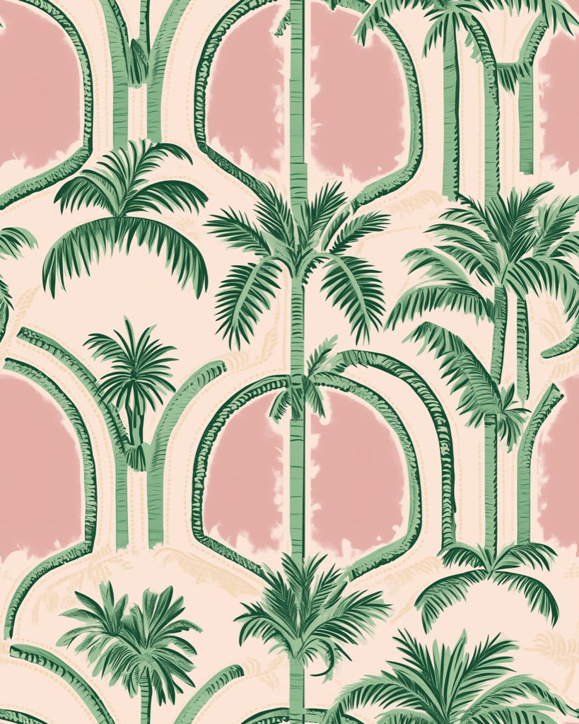 Soft Pink Art Deco Palm Tree Wallpaper pattern artwork