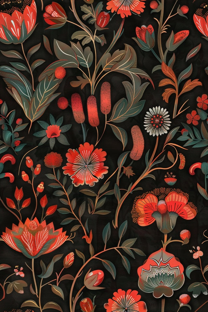 Dark Floral Fantasy Bold Pattern Wallpaper pattern artwork