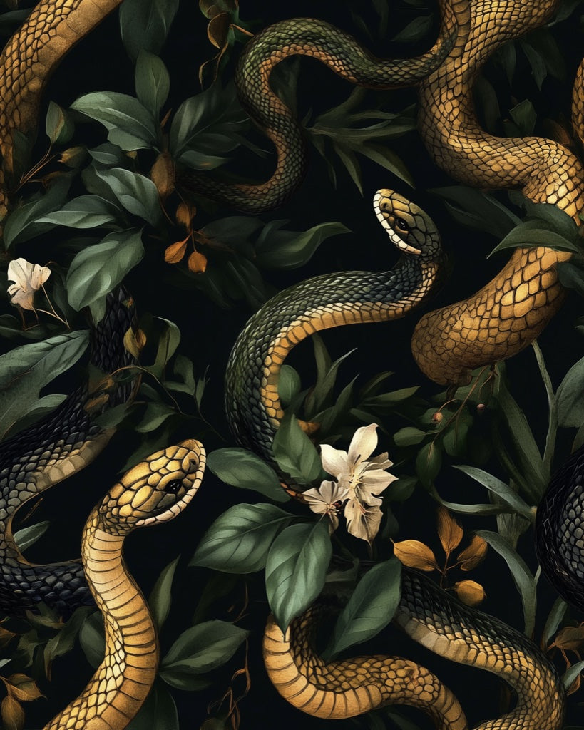 Dark Jungle Snake Pattern Wallpaper pattern artwork
