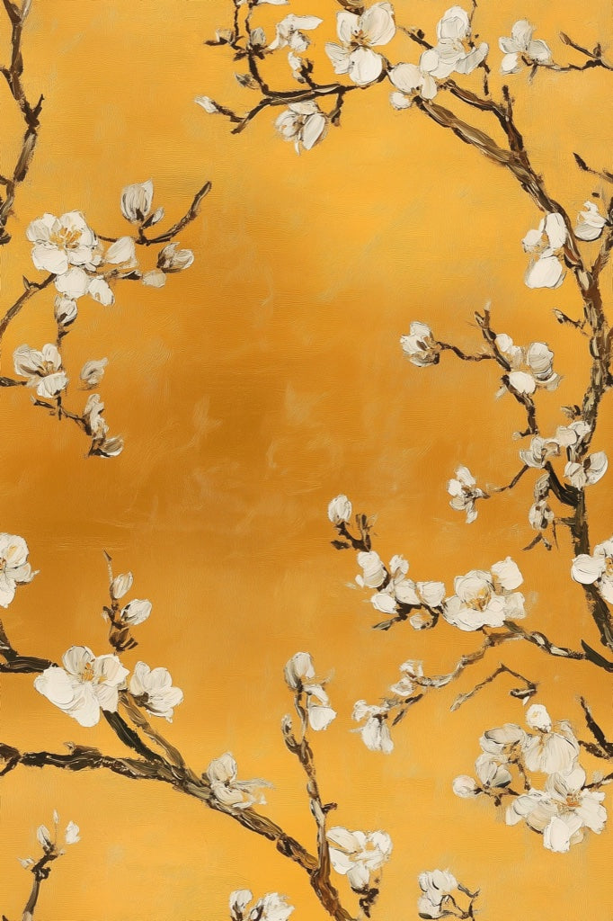 Golden Look Cherry Blossom Branches Wallpaper pattern artwork