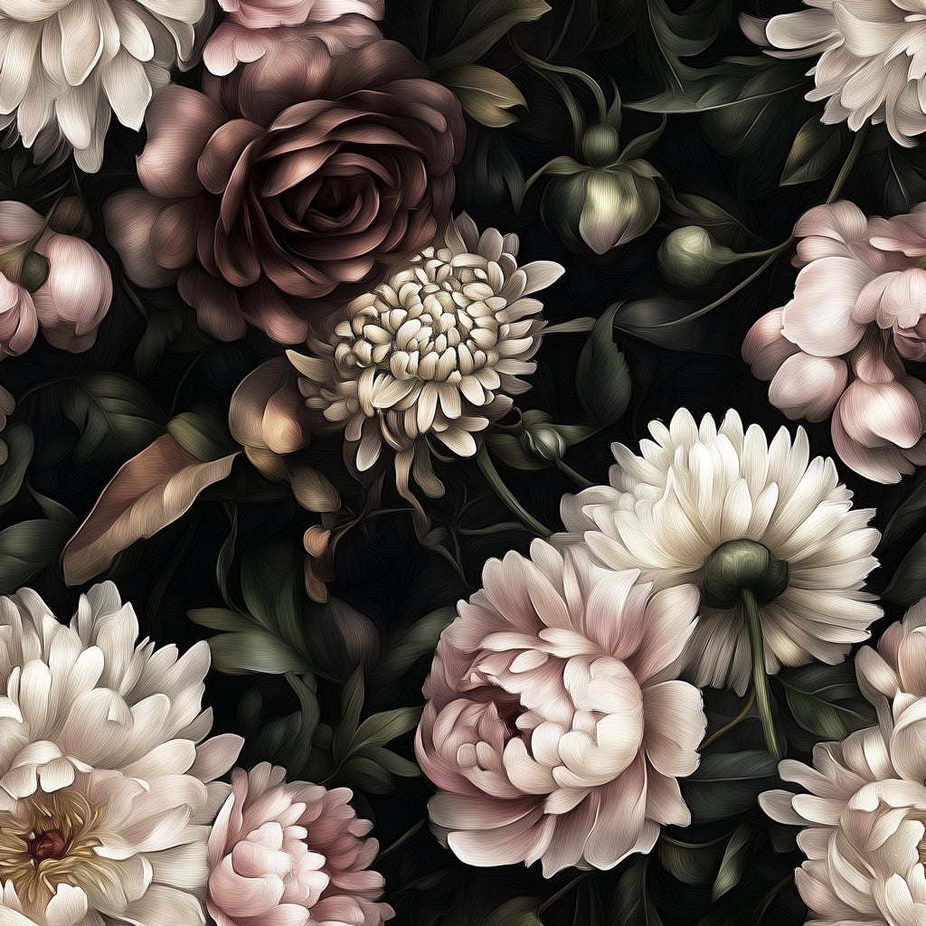 Dark Elegant Peony Floral Wallpaper pattern artwork