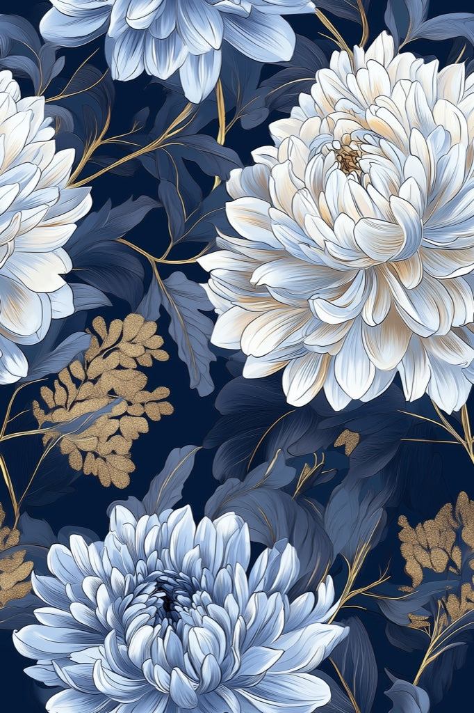 Midnight Blue Large Bloom Floral Wallpaper pattern artwork