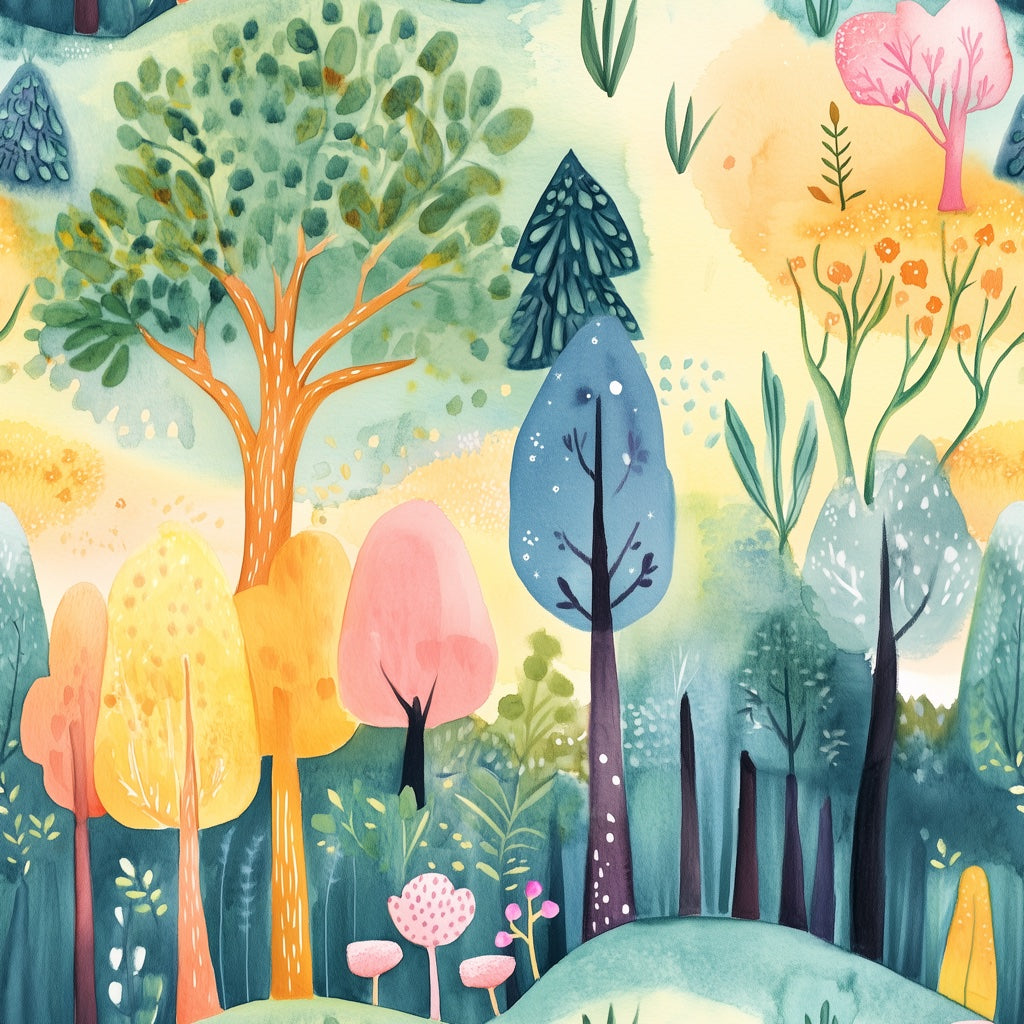 Whimsical Multicolor Jungle Abstract Wallpaper pattern artwork