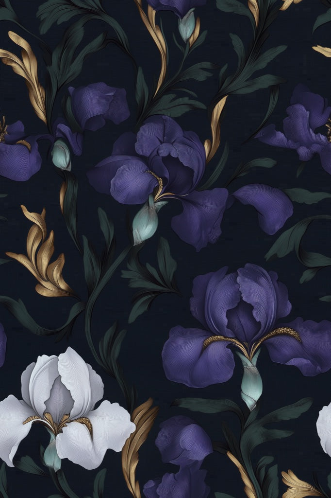Midnight Purple Iris Large Floral Wallpaper pattern artwork