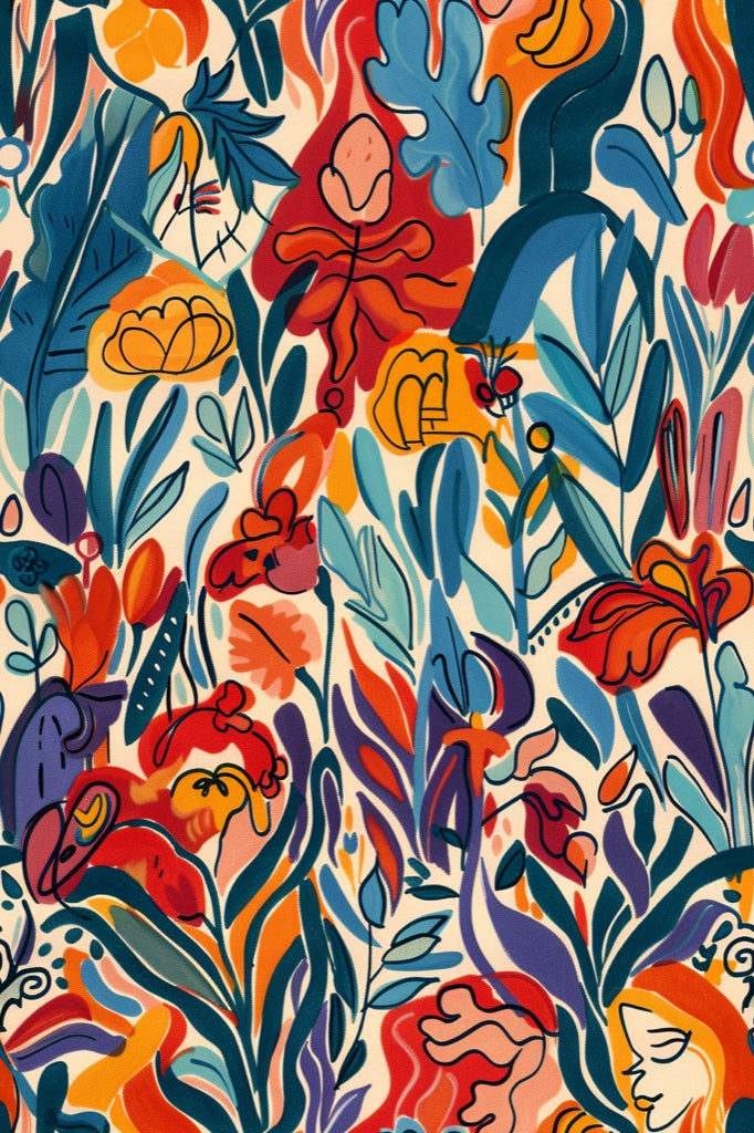 Vibrant Multicolor Abstract Floral Wallpaper pattern artwork