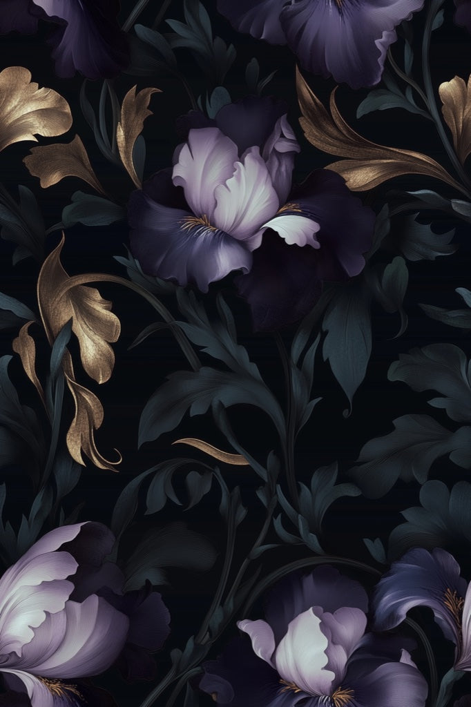 Dark Floral Elegance with Purple Blooms Wallpaper pattern artwork