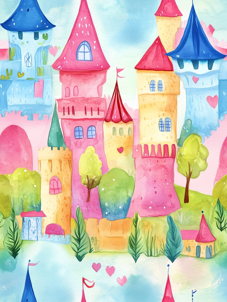 Bright Fairy-Tale Castle Kids Wallpaper pattern artwork