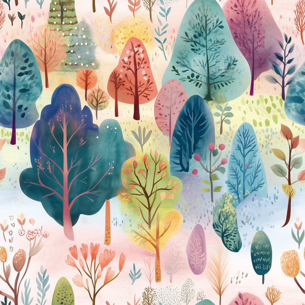 Multicolor Whimsical Forest Pattern Wallpaper pattern artwork