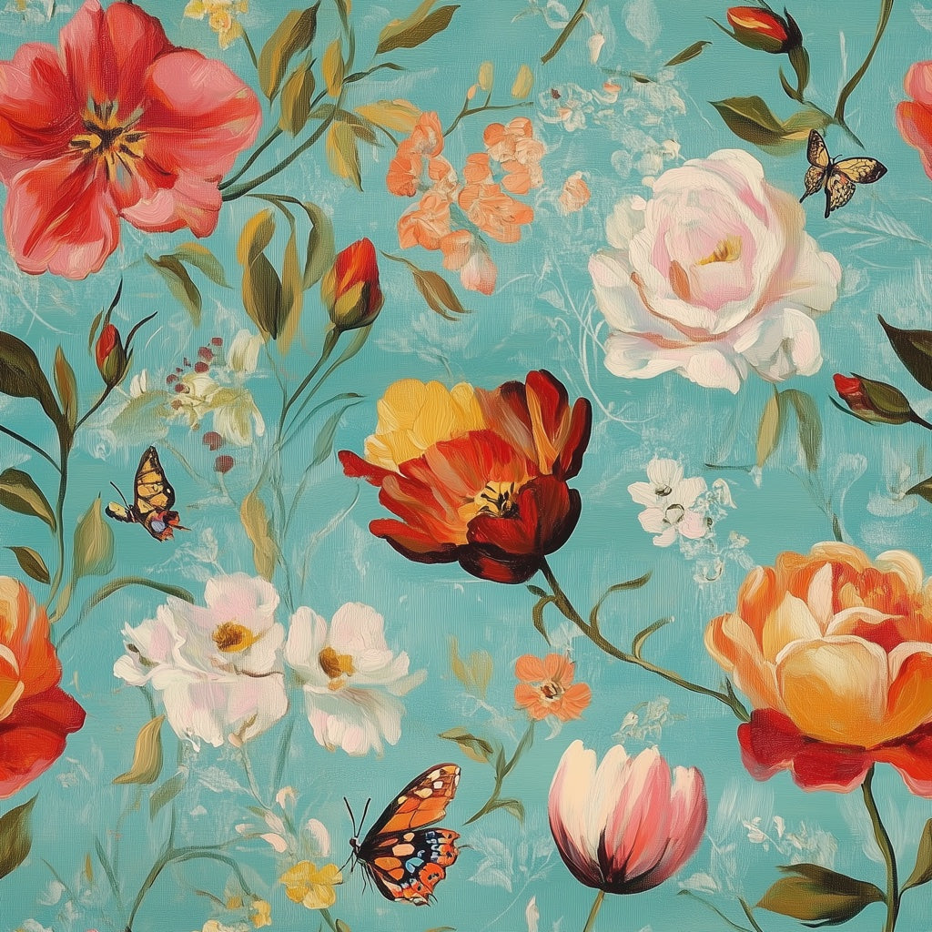 Vibrant Teal Large Floral Wallpaper pattern artwork