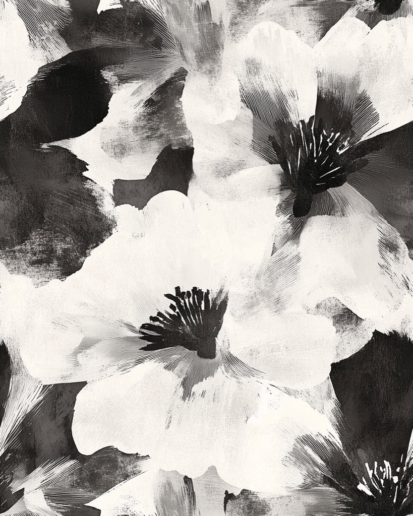 Monochrome Large Floral Brushstroke Wallpaper pattern artwork