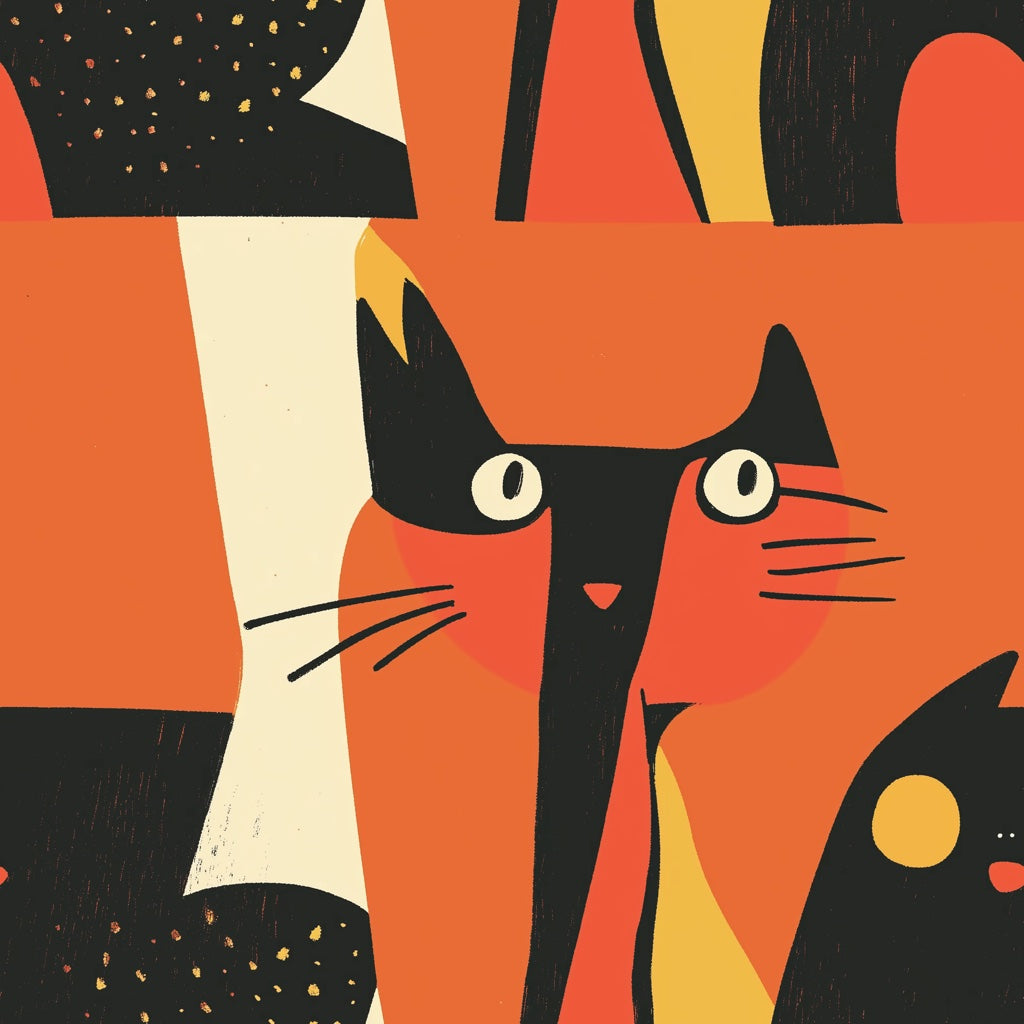 Vibrant Orange Abstract Cat Pattern Wallpaper pattern artwork