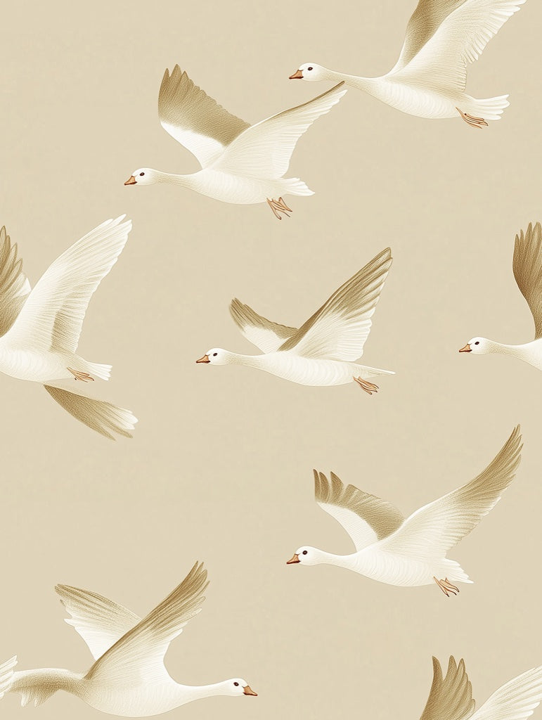 Beige and Cream Flying Birds Wallpaper pattern artwork