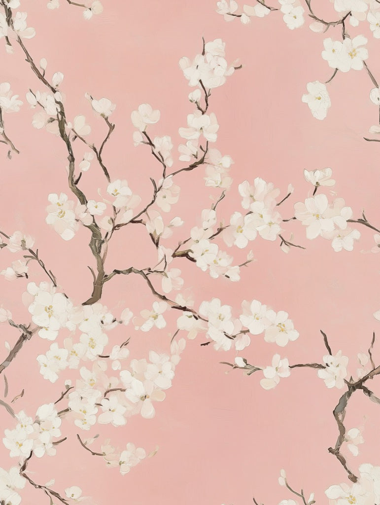 Blush Pink Cherry Blossom Floral Wallpaper pattern artwork