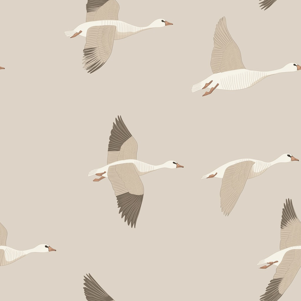 Earthy Beige Geese Flight Wallpaper pattern artwork