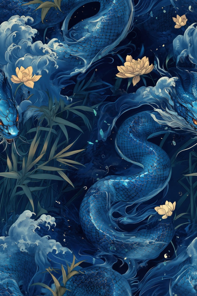 Dark Midnight Blue Dragon Fantasy Wallpaper pattern artwork