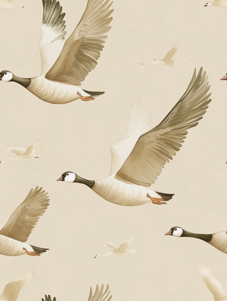 Beige Graceful Flying Geese Wallpaper pattern artwork