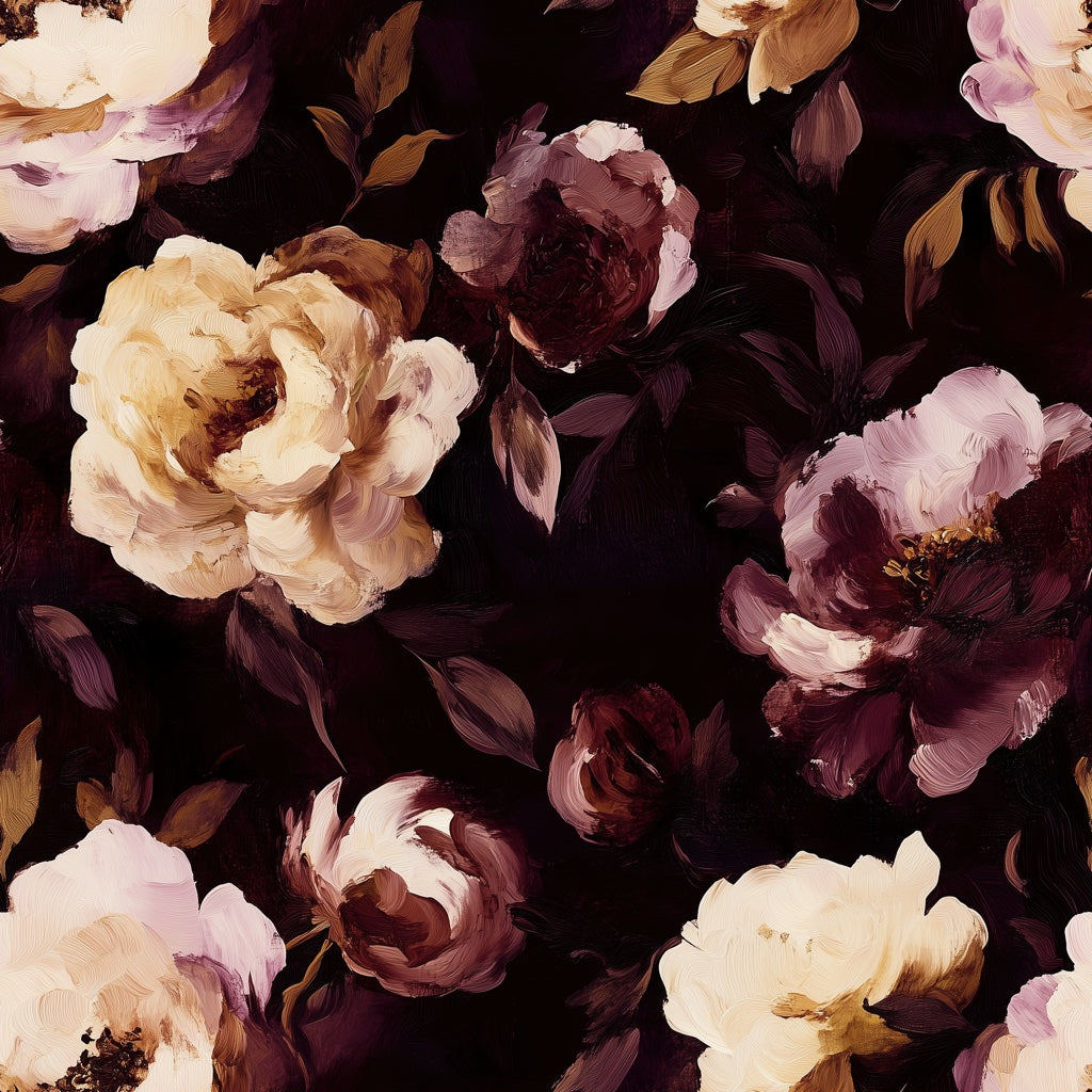 Deep Black Large Rose Floral Wallpaper pattern artwork