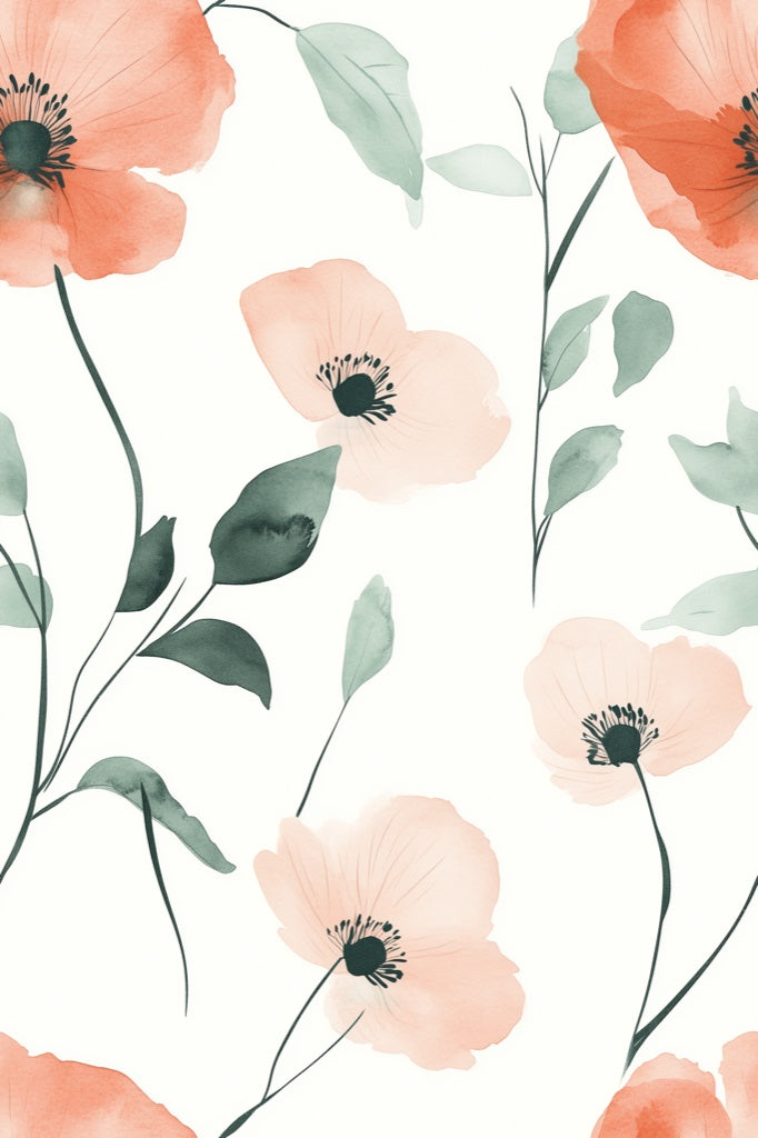 Cream and Coral Wildflower Floral Wallpaper pattern artwork