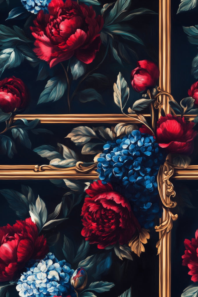 Deep Black and Red Vintage Rose Floral Wallpaper pattern artwork