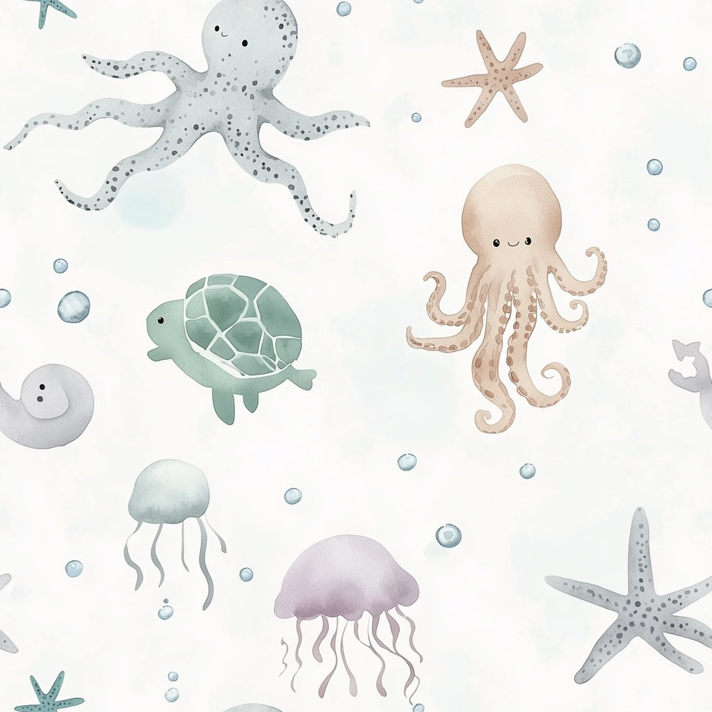 Cream Pastel Sea Creatures Kids Wallpaper pattern artwork
